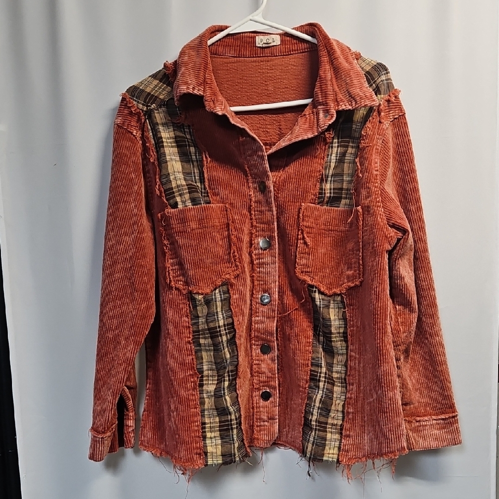 POL Rust Corduroy Plaid Shirt